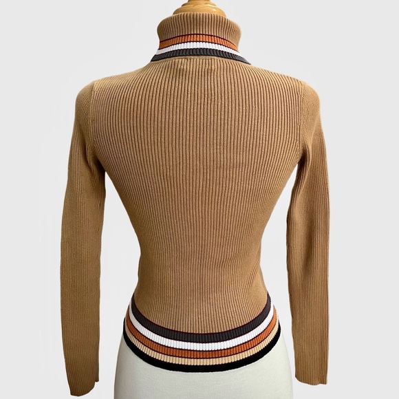 Vintage Mexx Camel Ribbed Striped Turtleneck Sweater 100% Cotton Y2K Small - Picture 3 of 8